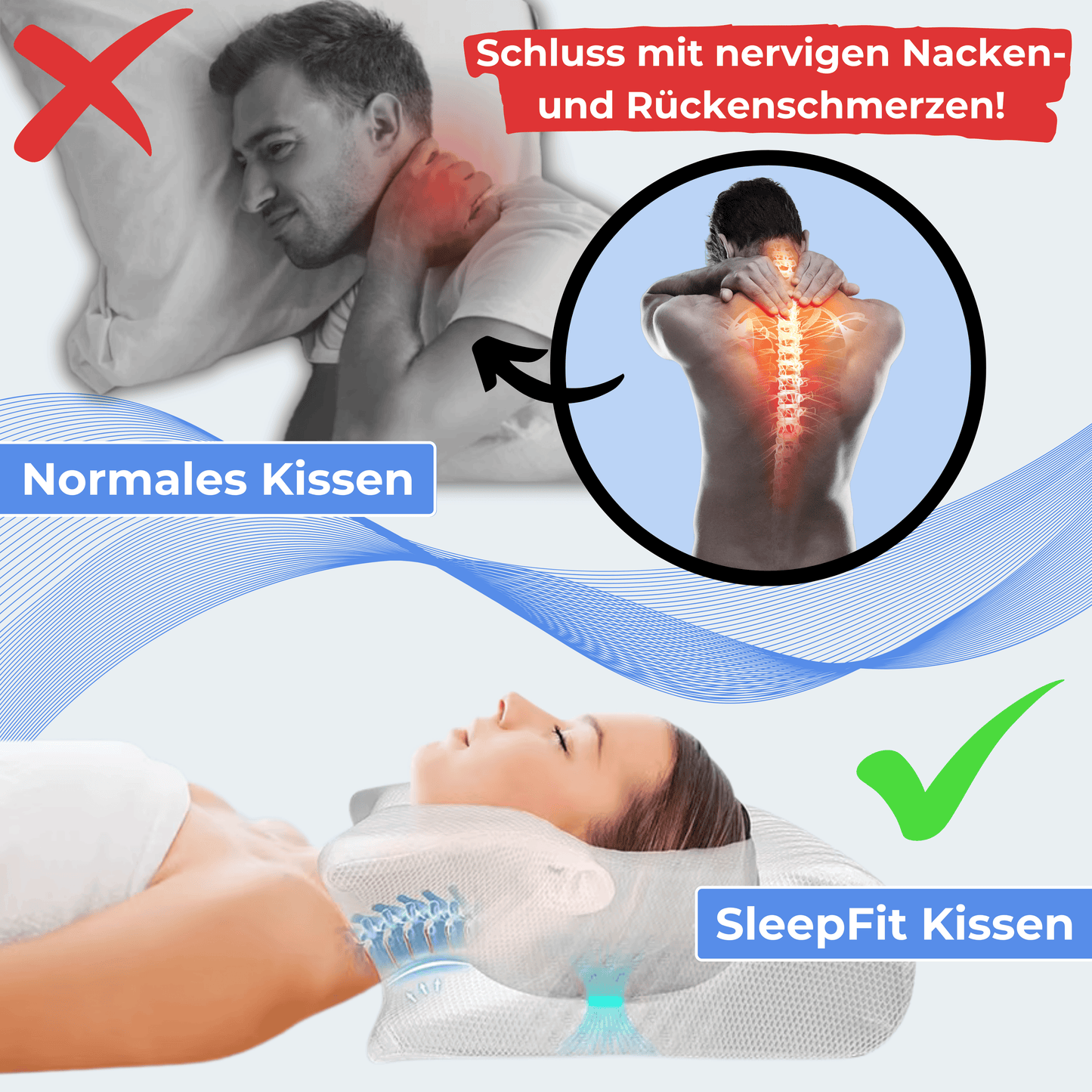 SleepFit Kissen - Orthopädisches Design für gesunden Schlaf