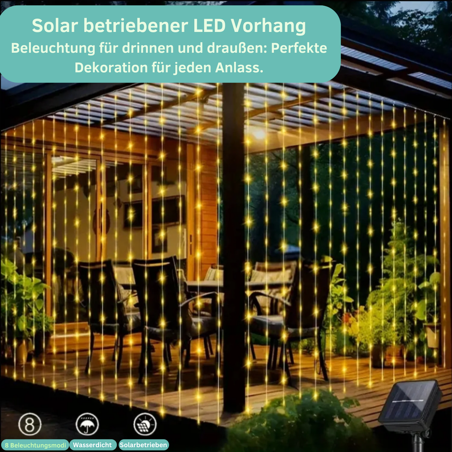 Solar betriebener LED Vorhang